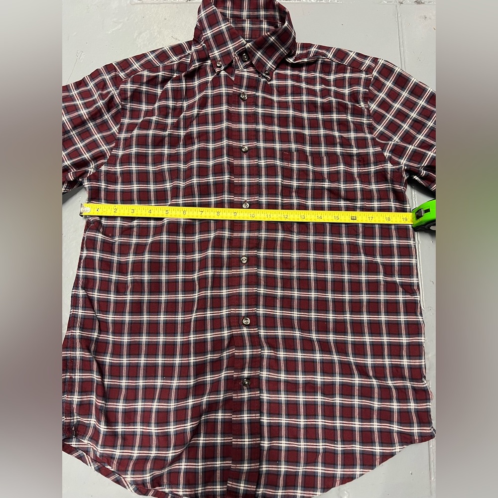 St Johns Bay Men Button Up Shirt Small Red Plaid  Long Sleeve Collar